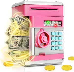 Kids Electronic ATM Piggy Bank with Code Lock Coin & Bill Money Savings Box for Boys Girls Age 3-12 Fun Learning Toy for Saving Money Secure with 4-Digit Password Protection