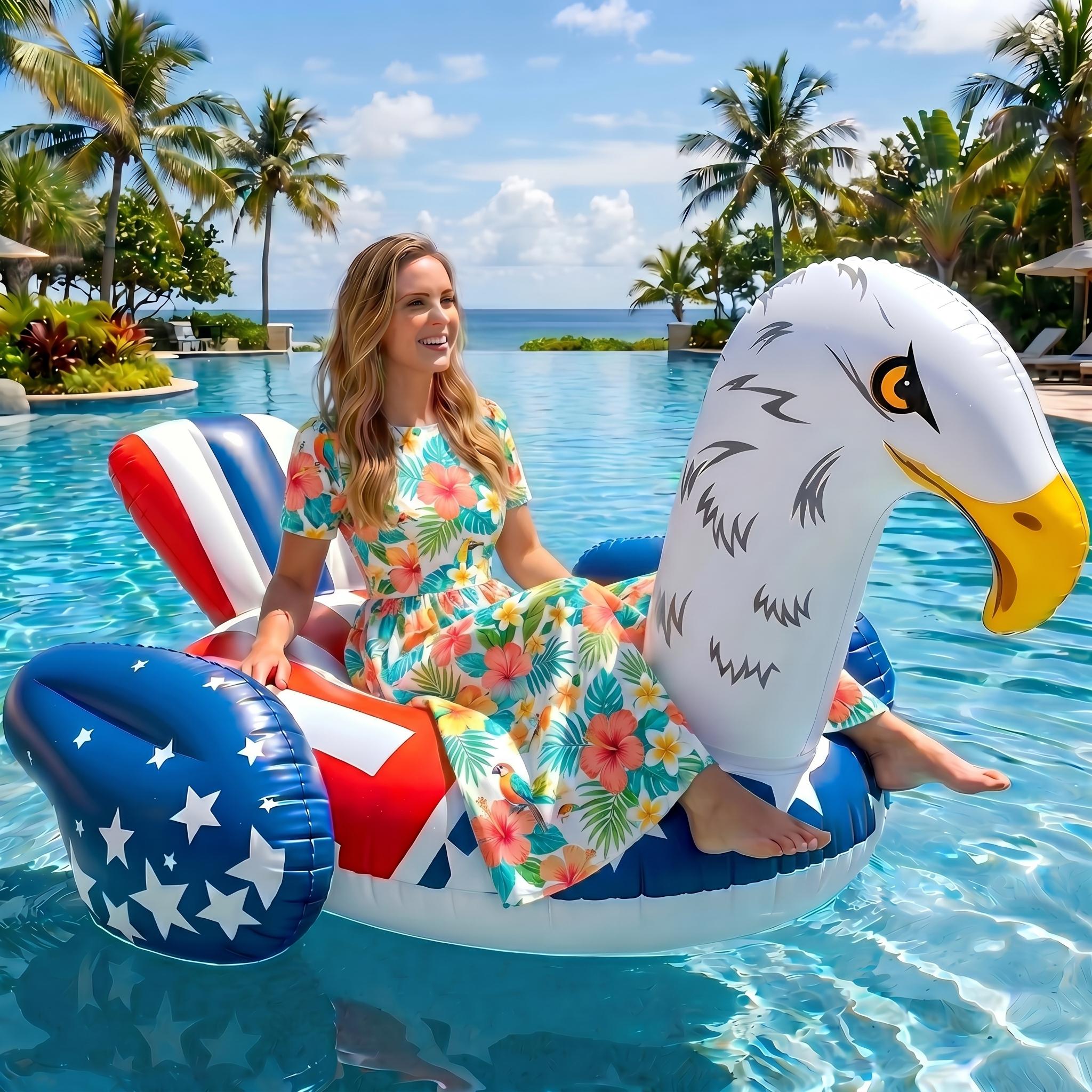 69-Inch Patriotic Americana Eagle Pool Float For Adults -Oversized Ride-On Inflatable Raft With Stable, Durable Design, UV-Resistant Lounge Floatie For Pool, Lake, Beach, Perfect For 4th Of July, Summer Parties, Outdoor Relaxation, Floating Chair 69-Inch Patriotic Americana Eagle Pool Float For Adults -Oversized Ride-On Inflatable Raft With Stable, Durable Design, UV-Resistant Lounge Floatie For Pool, Lake, Beach, Perfect For 4th Of July, Summer Parties, Outdoor Relaxation, Floating Chair