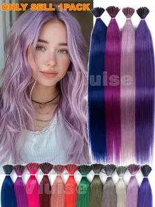 30g 50strands Rainbow Colorful I Tip Hair Extensions Human Hair for Volume & Highlights, Invisible Micro Beads Hair Extensions for Women, Blue//// Colors for Daily Use or Parties