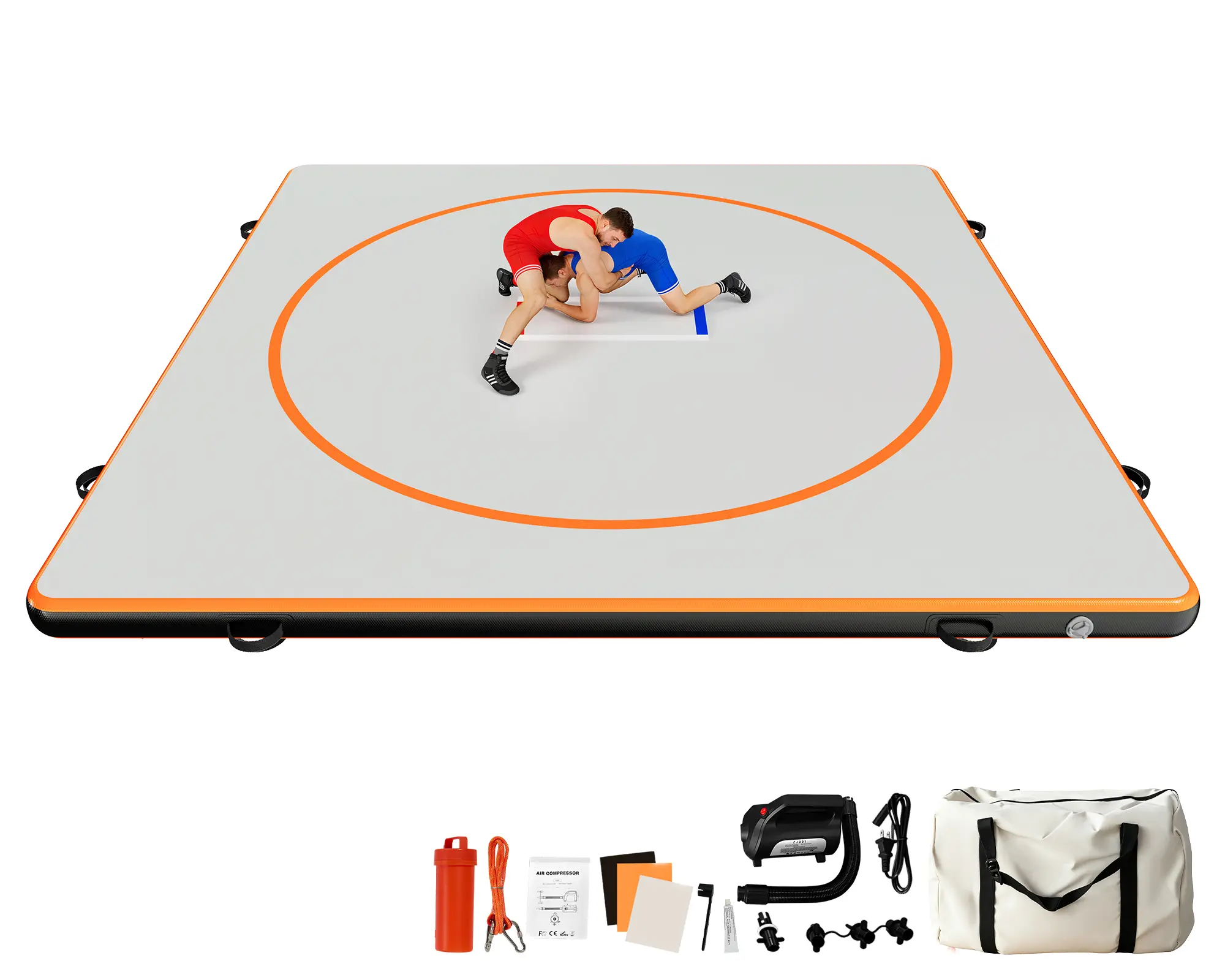 [SummerSale]AMERLIFE 13FT /10FT /5FT Inflatable Wrestling Mat 4" Thick PVC Orange/Gray Waterproof Jiu Jitsu Mats for Jiu Jitsu, BJJ, MMA, Grappling & Water Yoga, Indoor/Outdoor, Includes Dust Bag & Repair Kit