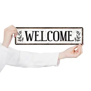 1pc 2D Flat 16*4in Minimalist 'WELCOME’ Metal Sign |   Simple & Durable Wall Decor Farmhouse Style Decor for Front Door, Entryway & Porch