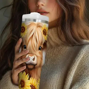 30oz Stainless Steel Sunflower Water Bottle Tumbler with Lid and Straw, Vacuum Insulated Cup for Hot Cold Drinks, Outdoor Travel Portable Design, Ideal Gift for Friends Family