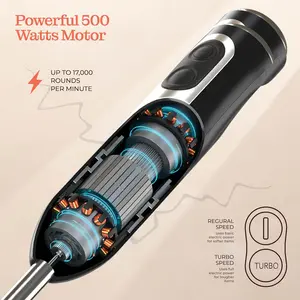 Powerful 500 Watt Immersion Blender – Electric Handheld Blender with Turbo Mode and Detachable Base for Soups, Smoothies, and Baby Food, 304 Stainless Steel Blades