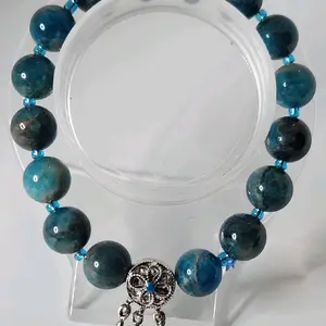 Natural Blue Apatite Crystal Beaded Bracelet 10mm 8"