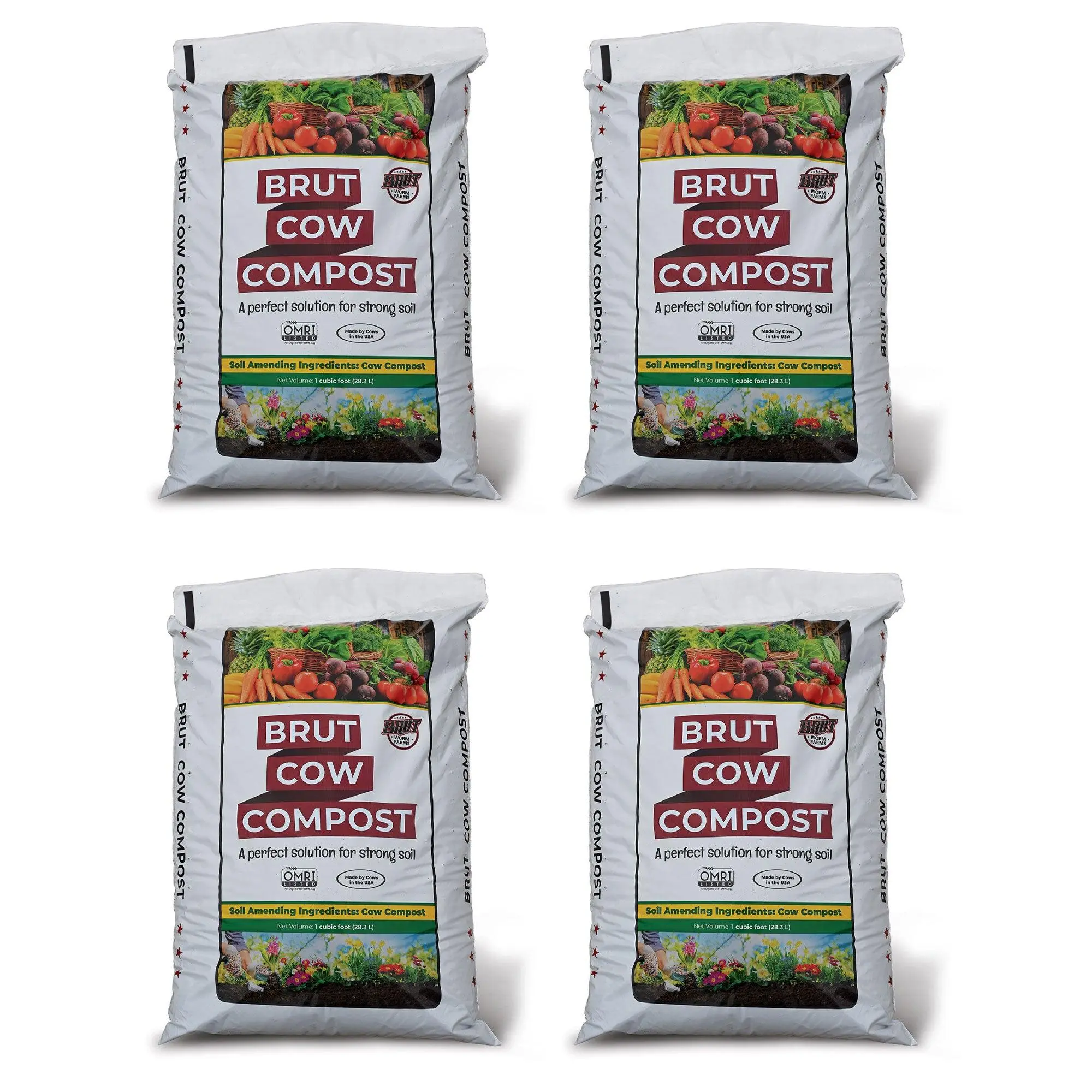Brut Cow Compost, 4 Pack Composted Cow Manure Organic Soil Amendment, 1 Cu Ft Brut Cow Compost, 4 Pack Composted Cow Manure Organic Soil Amendment, 1 Cu Ft