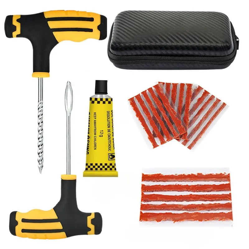 8-Piece Flat Tire Repair Kit, Self-Sulfurizing Rubber Plug, Universal for Cars, Motorcycles, Bicycles, Emergency Tire Leak Fix Tool Set, Tire Repair Tools, Puncture Repair Kit