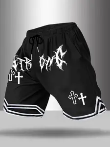 Men's Summer Outdoor Basketball Shorts with Drawstring Waistband, Fashionable Cross Design, Comfortable and Durable for Sports and Daily Wear, Athletic Wear Shorts
