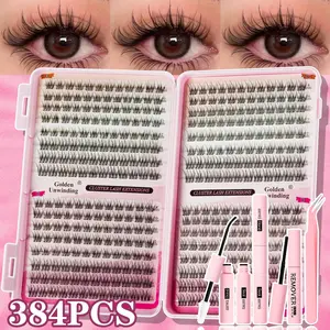 384 Piece False Eyelash Extension Kit, High Capacity D Curl Lashes, Includes Adhesive & Sealant, DIY for Daily Use, Parties, Travel Gifts, Eyelash Clusters, Cosmetic False Lashes