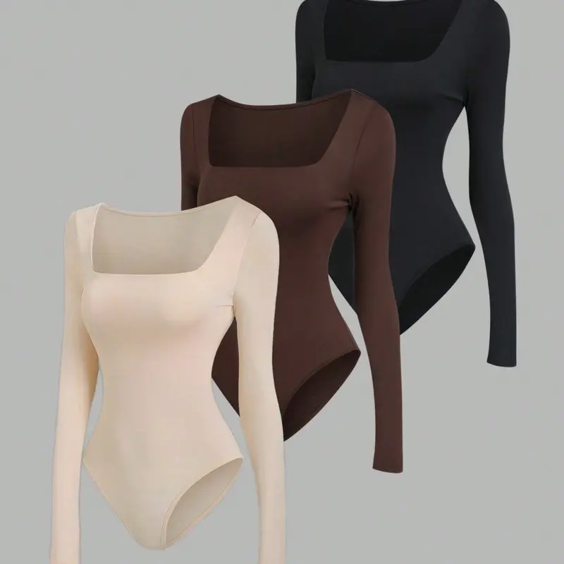 Women's Long Sleeve Bodycon Top, Slim Fit Casual Simple Design, Adorable Figure, Versatile Daily Wear for Multiple Scenarios, Bodysuit, Skinny Bodysuit, Slim Fitting Bodysuit, Bodysuit Clothes