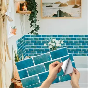 DIY Ceramic Tile Stickers, Retro Blue Patchwork Design, Universal Fit for Room & Kitchen Decor, 15x30 Cm, Ideal for Home Decor and Wall Art Enhancements