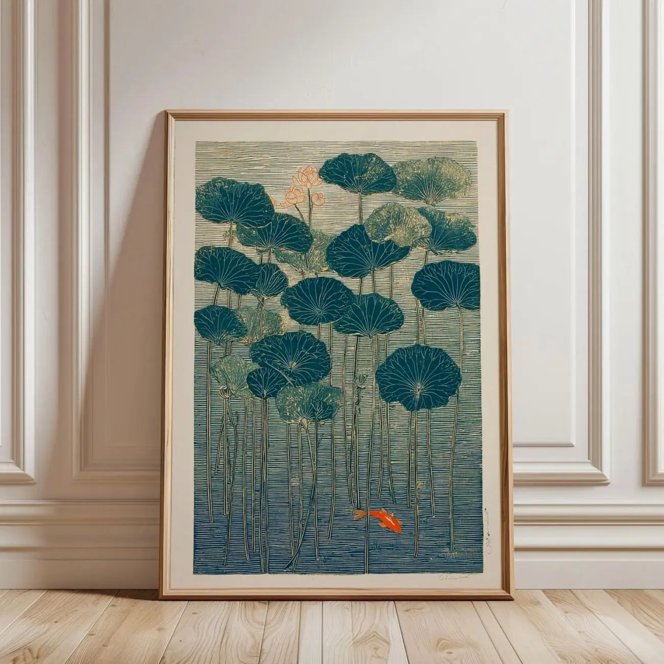 Japanese Koi Fish Wall Art Lotus Botanical Poster Blue Water Decor Print 7