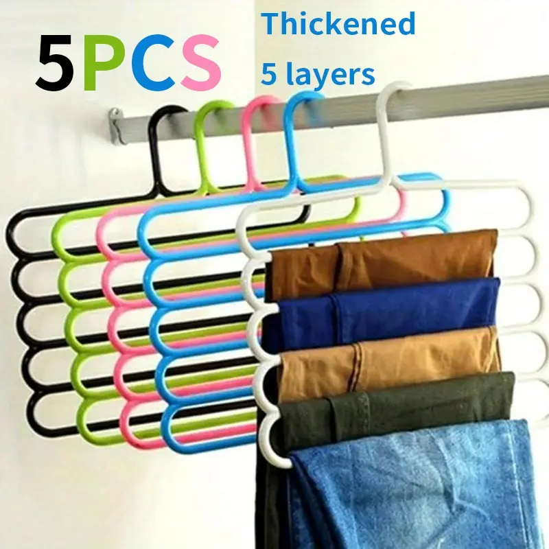 5-Piece Set Non-Slip 5-Layer Closet Pants Storage Rack - Space Saving Hanger for Clothes, Pants, Scarf, Tie - Sturdy and Durable Closet Organizer for Laundry Rooms