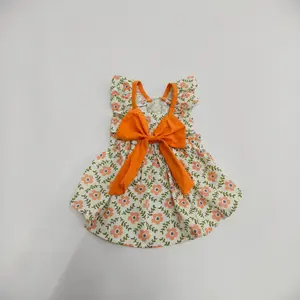 Summer Cotton Bow Print Dress for Dogs, Thin Vest Skirt for Bichon, Poodle, Teddy & Cats