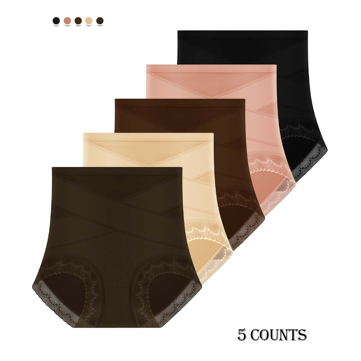 Morelect 5/8 Pack Women‘s High Waist Panties, Cross-Front Design & Side Lace Briefs, Lightweight Breathable Everyday Underwear, All Season Comfort Undies