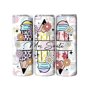 Teacher Appreciation Tumbler - Decorative Cans with Floral and Lettering Designs for School Drinkware - Bottle