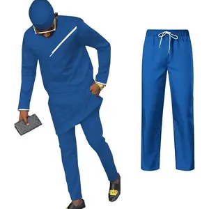 African Shirts and Pant Sets with Hats Long Sleeve African Mens Clothing Three Piece Set Dashiki Outfits Slim Fits Menswear Costume