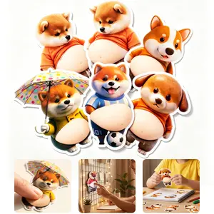 6Pcs Creative Shiba Inu Stickers - 3D Sleeping Puppy Stickers, Super Soft Silicone Anti-Collision Stickers, Belly-Up Dog Collection Print Stickers for Walls, Fridges, and Laptops