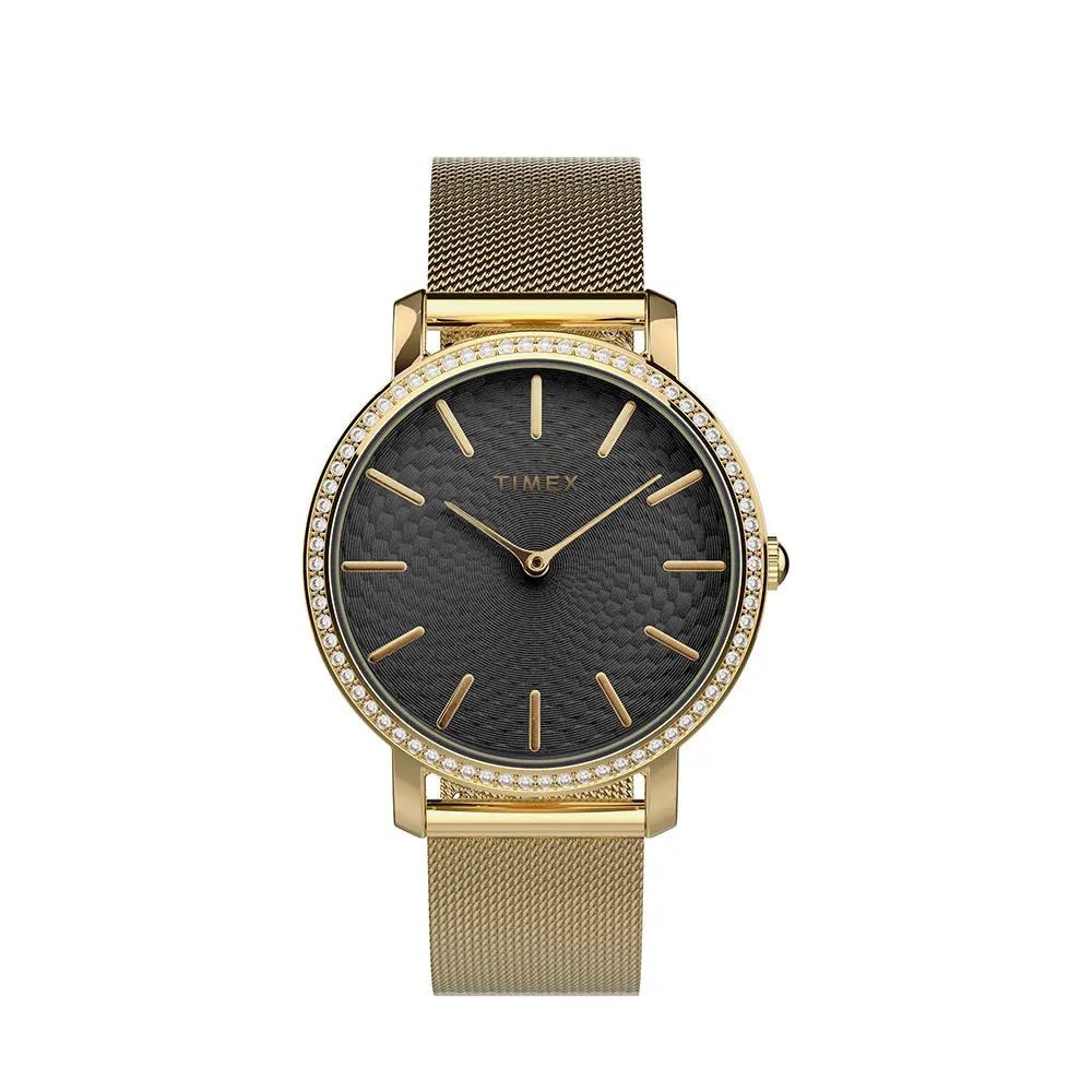 Timex Transcend Celestial Gold-Tone/Black Ladies Watch TW2V52300, 30M, Celestial Dial, Quartz Drive, Black And Gold Ornate Quartz Watches, Ladies' Timepiece, Analog Quartz Wrist Watches