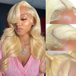 [Fashion color] 613 Wigs Human Hair Transparent Pink Blonde 13x6 Lace Front Wigs Human Hair Pre-Plucked 180% Colored Body Wave Transparent Lace Front Wigs for Women Can be Dyed & Restyle & straighten