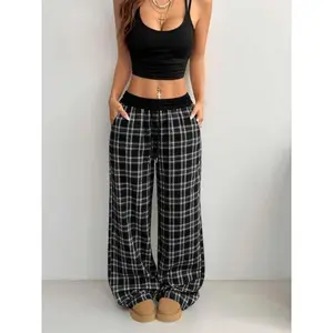 Women’s plaid casual Y2K flannel sleep pants, loose and wide-leg design, a wardrobe essential for autumn and winter GARMENTARY