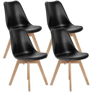 SweetFueniture Dining Chairs Set of 4 Mid-Century Modern Dinning Chairs, Living Room Bedroom Outdoor Lounge Chair PU Leather Cushion and Wood Legs