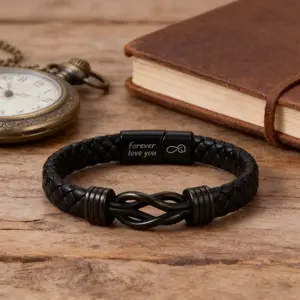 KC Streetwear Essential! Men's Infinity Braided Leather Bracelet, Black Knot Vintage Design, Edgy & Versatile Jewelry, Christmas Birthday Gift for Boyfriend Husband Dad, Daily Street Style Accessory