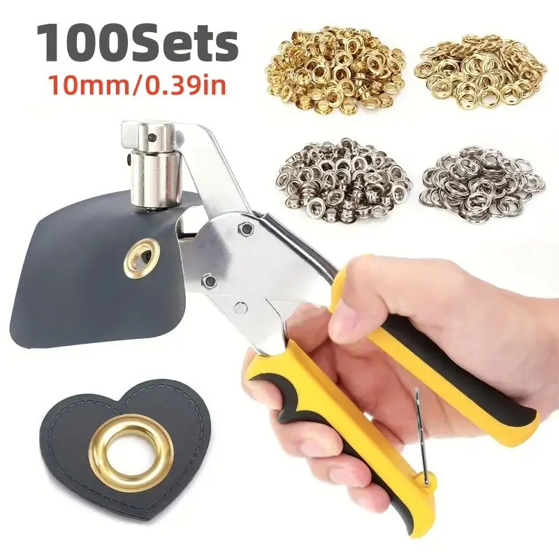 50/100Sets 0.39in Eyelet Punch Kit Perfect for DIY Projects Involving Tarpaulin, Faux Leather, And Waterproof Fabrics, Essential for Sewing And Crafting, Manual Hole Plier Tool, Handheld Rivet Setter, Sewing Tools, Sewing Accessories And Supplies
