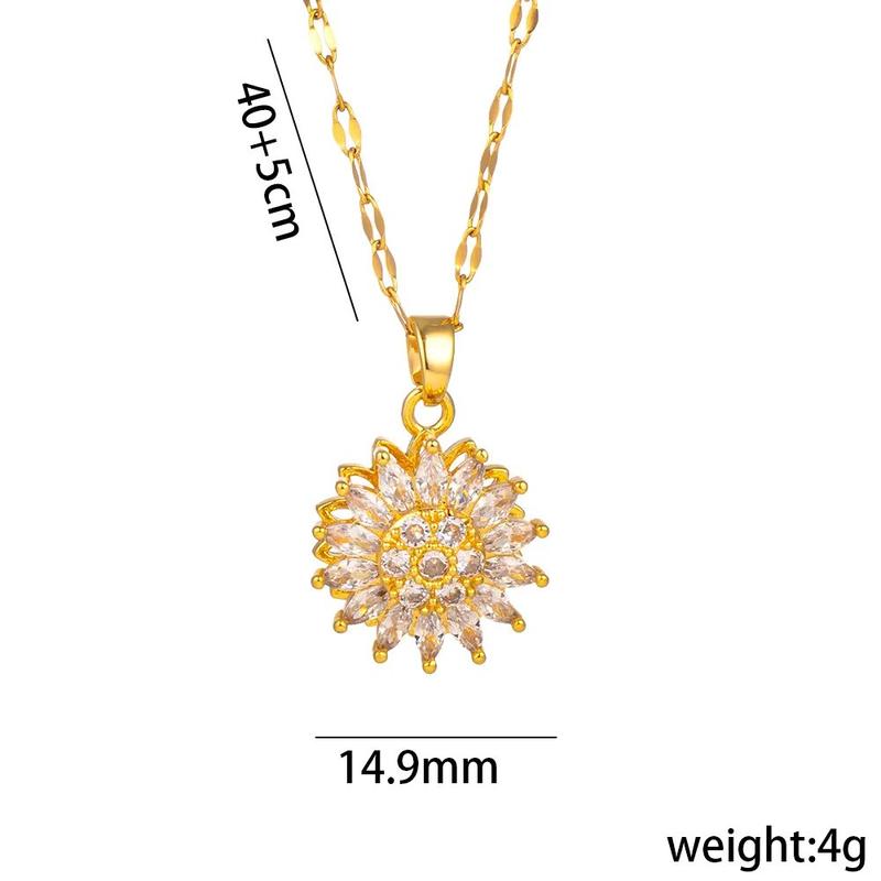 Classic Sunflower Cubic Zirconia Pendant Necklaces For Women Gold Color Alloy Rotate Necklace Elegant Jewelry