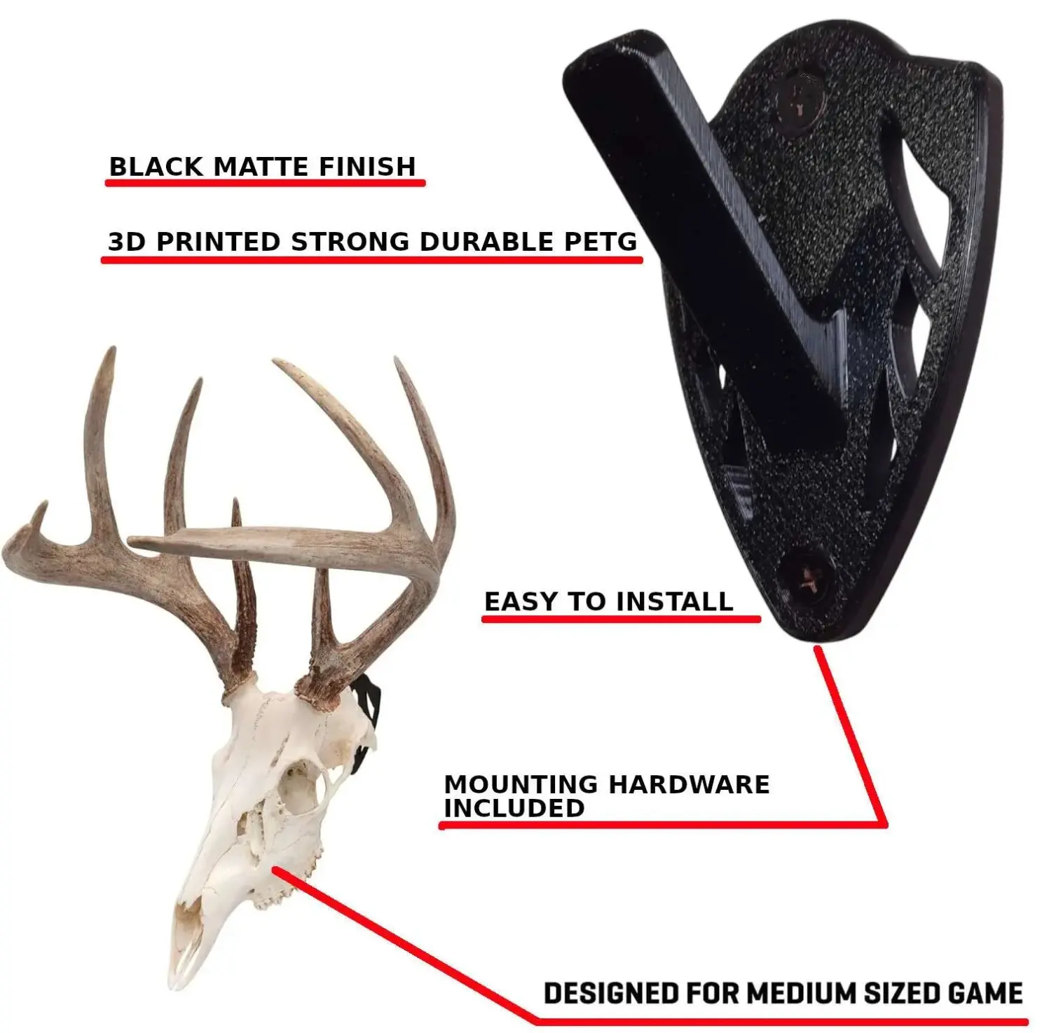 Matte Lightweight European Skull Mount Insert - Durable Easy-Install Hook for Minimalist Trophy Decor, Home Room Organization