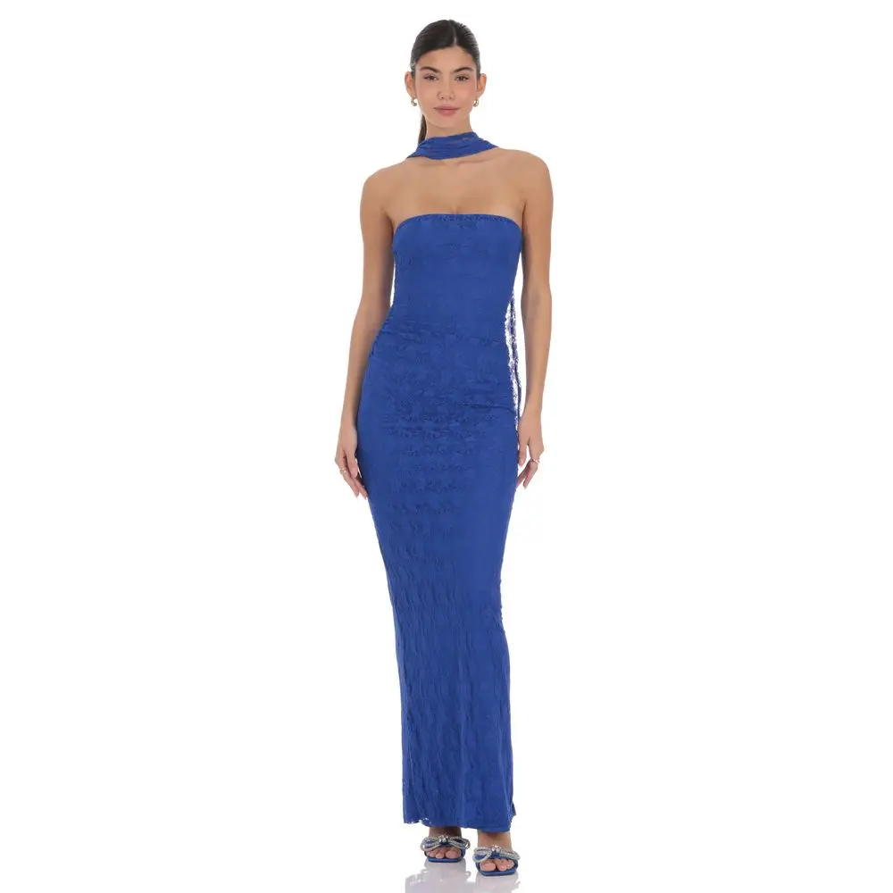 Scarf Lace Maxi Dress in Royal Blue
