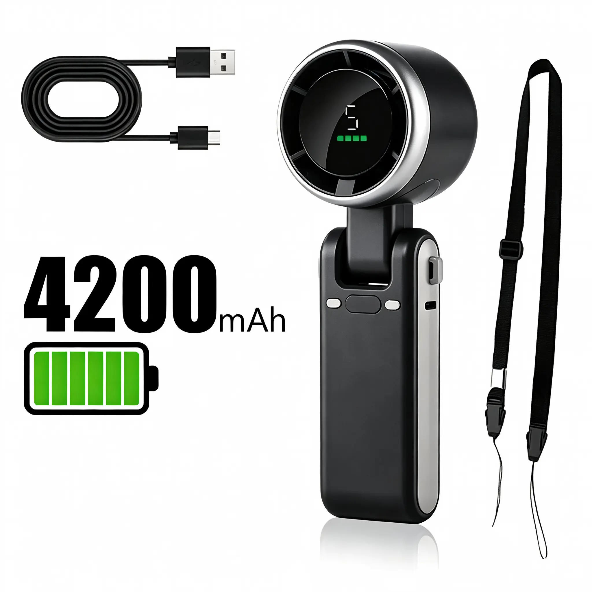 Foldable Pocket Turbo Cooling Mini Fan - 5 Wind Speeds, Digital Display, Lightweight Portable, Summer Essential for Theme Parks, Beach Use