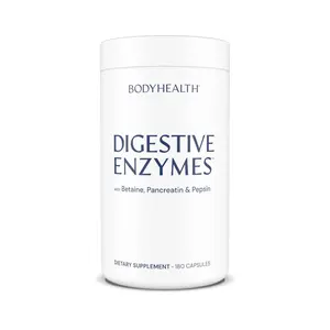 BODYHEALTH Digestive Enzymes Dietary Supplement with Betaine Hydrochloride, Pancreatin & Pepsin for Optimal Digestion, 180 Capsules, Gluten-Free, Fragrance-Free Natural Healthcare Supplement