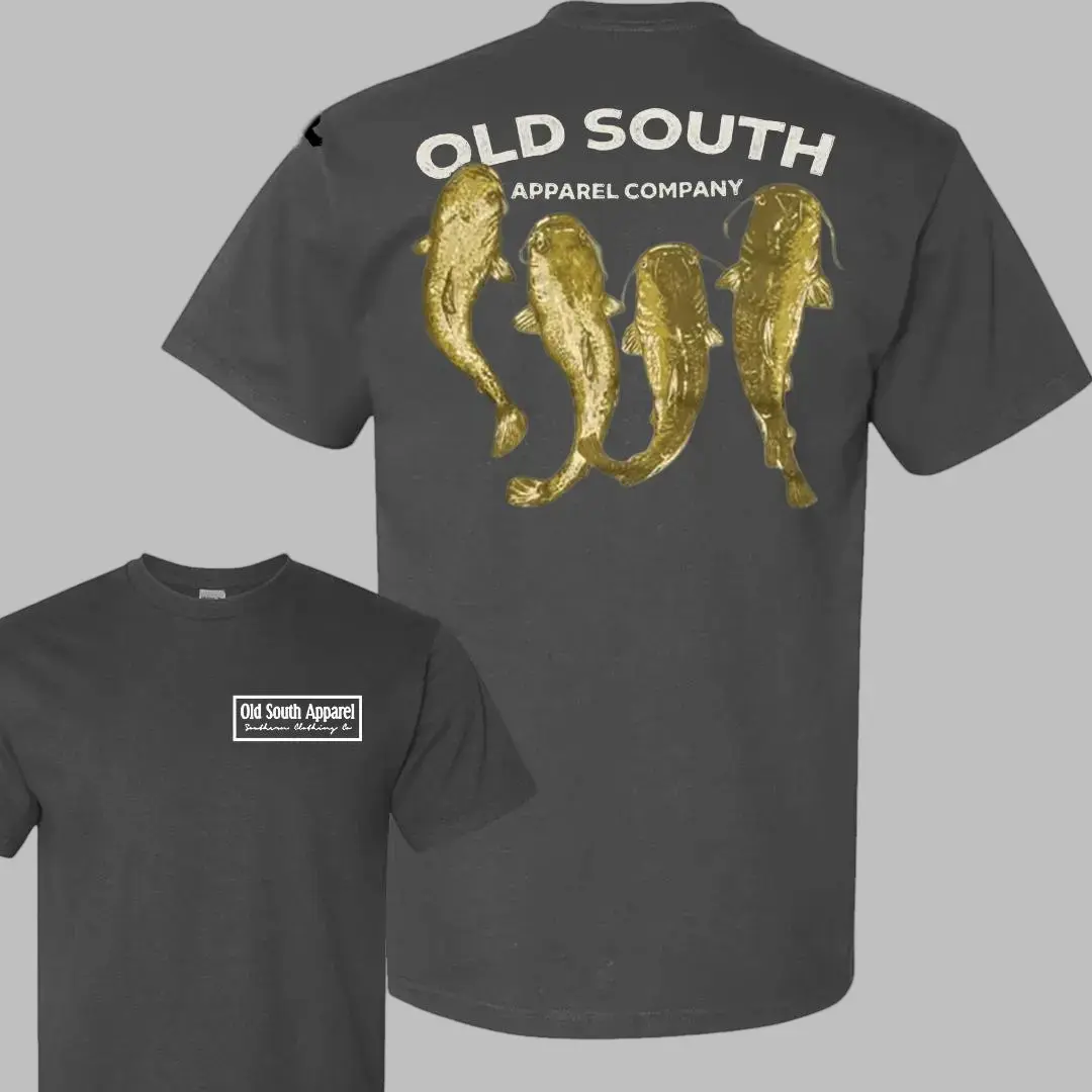 Old South Apparel Company T-Shirt – Old South Apparel Company with Four Catfish Fishing Theme, Perfect for Southern Fishing Lovers and Outdoor Lifestyle Fans, Unisex T-Shirt for Men and Women