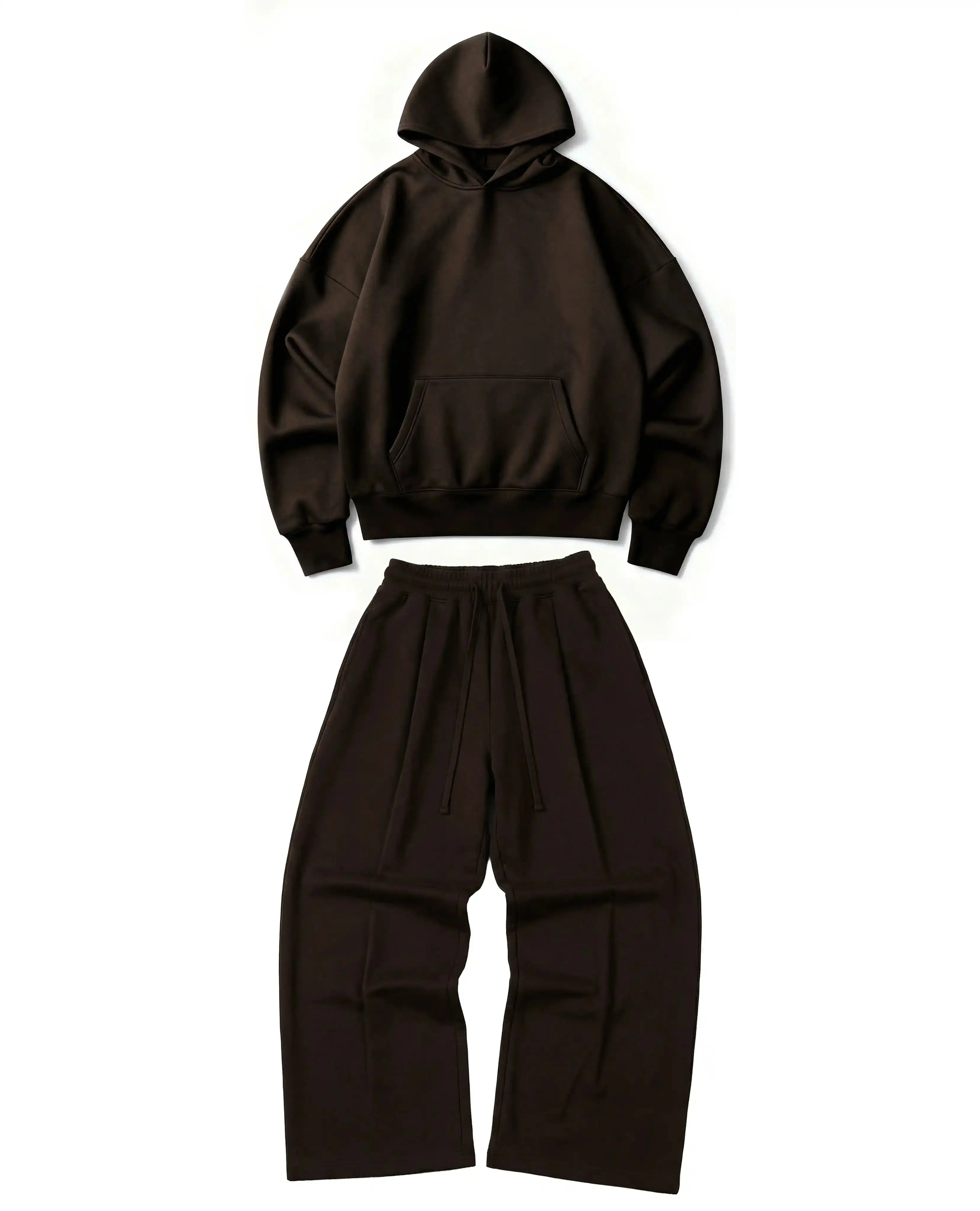 Ultra Heavy 520GSM Organic Hoodie+Baggy Pleat Sweats Mocha Brown