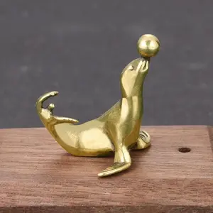 Vintage Brass Seal Statue Miniature Desk Decoration, Tea Pet Craftsmanship, Small Animal Sculpture, Miniature Sea Lion, Toy Gift, Home Decor, Ornaments