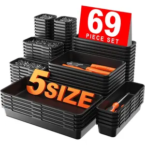 Tool Box Organizer Tray Divider Set 69Pcs 5 Sizes Black Desk Drawer Organizer for Rolling Tool Chest Cart Cabinet WorkBench Parts Interlocking Design