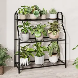 Bamworld Iron Plant Stand Indoor and Outdoor Plant Stand Balcony Plant Stand Outdoor Pot Holder with 3 Shelves Sturdy and Durable Design, Indoor/Outdoor