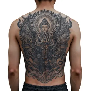 Cyber Mechanical Buddha Sun Wukong Full Back Tattoo Waterproof Temporary Tattoo Sticker Magic Tattoo Lasts 7-15 Days Herbal Juice Semi Permanent Tattoo Large Pattern Simulation Tattoo