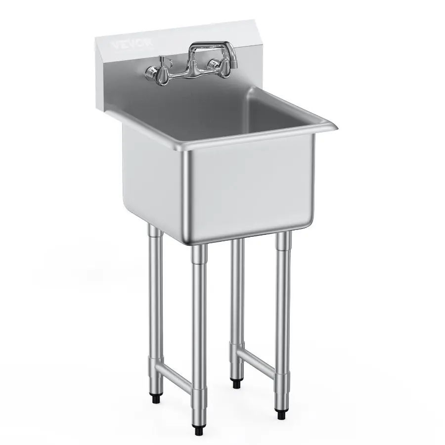 VEVOR Stainless Steel Prep Utility Sink, 1 Compartment Free Standing Small Sink Include Faucet legs, 18x41 Commercial Single Bowl Sinks for Garage, Restaurant, Kitchen, Laundry