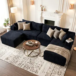 【Deals for You Days】103"-137" Modular Sectional with Ottomans - Multiple Configurations (L-Shape / U-Shape / Chaise + Ottomans), No Assembly Required, Corduroy Plush High-Density Foam Deep Seat Boneless Couch for Living Room & Bedroom furniture tikto para