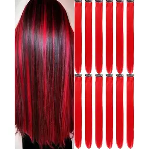 12 PCS Hair Extensions Clip in, 22 Inch Hair Extensions Party Highlights Long Straight Synthetic Hairpieces for Women Girls
