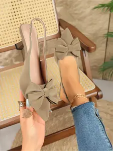 Women's Bowknot Pointed Toe Hollow Out Sandals Thin Heel Shallow Mouth High Heels French Gentle Style Single Shoes Footwear Style Elegant Sandal