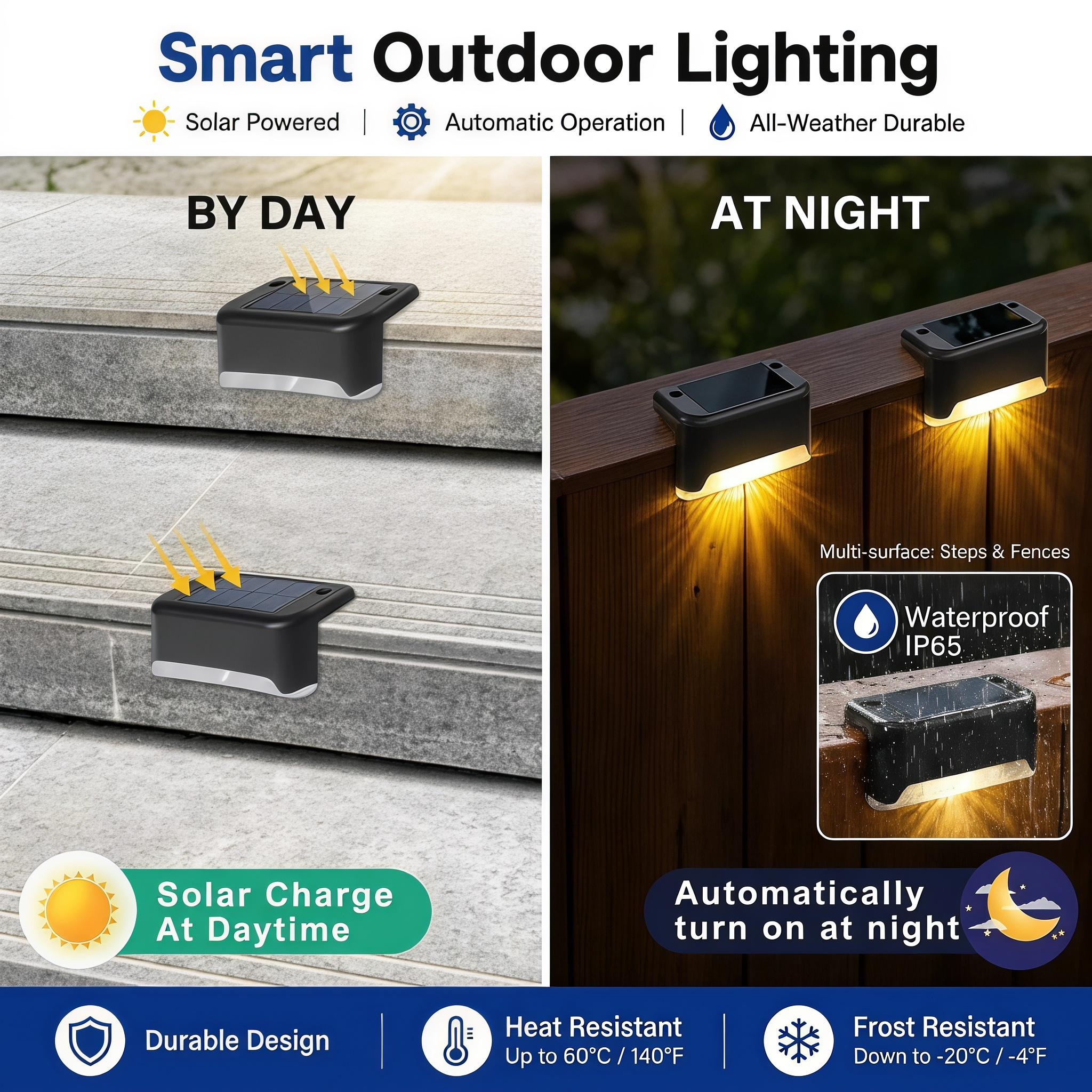Solar Deck Step Lights, 3 Color Options, Auto Dusk to Dawn Sensor, Solar Powered Waterproof Outdoor Lighting for Patio Fence Stairs Garden Pathway-YY Solar Deck Step Lights, 3 Color Options, Auto Dusk to Dawn Sensor, Solar Powered Waterproof Outdoor Lighting for Patio Fence Stairs Garden Pathway-YY