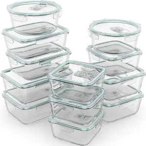 24 count Airtight Glass  Storage Containers - Glass Meal Prep Containers - Freezer to Oven Safe - Steam Release Valve  - Airtight Bento Boxes - Leak Proof (12  & 12 Containers)