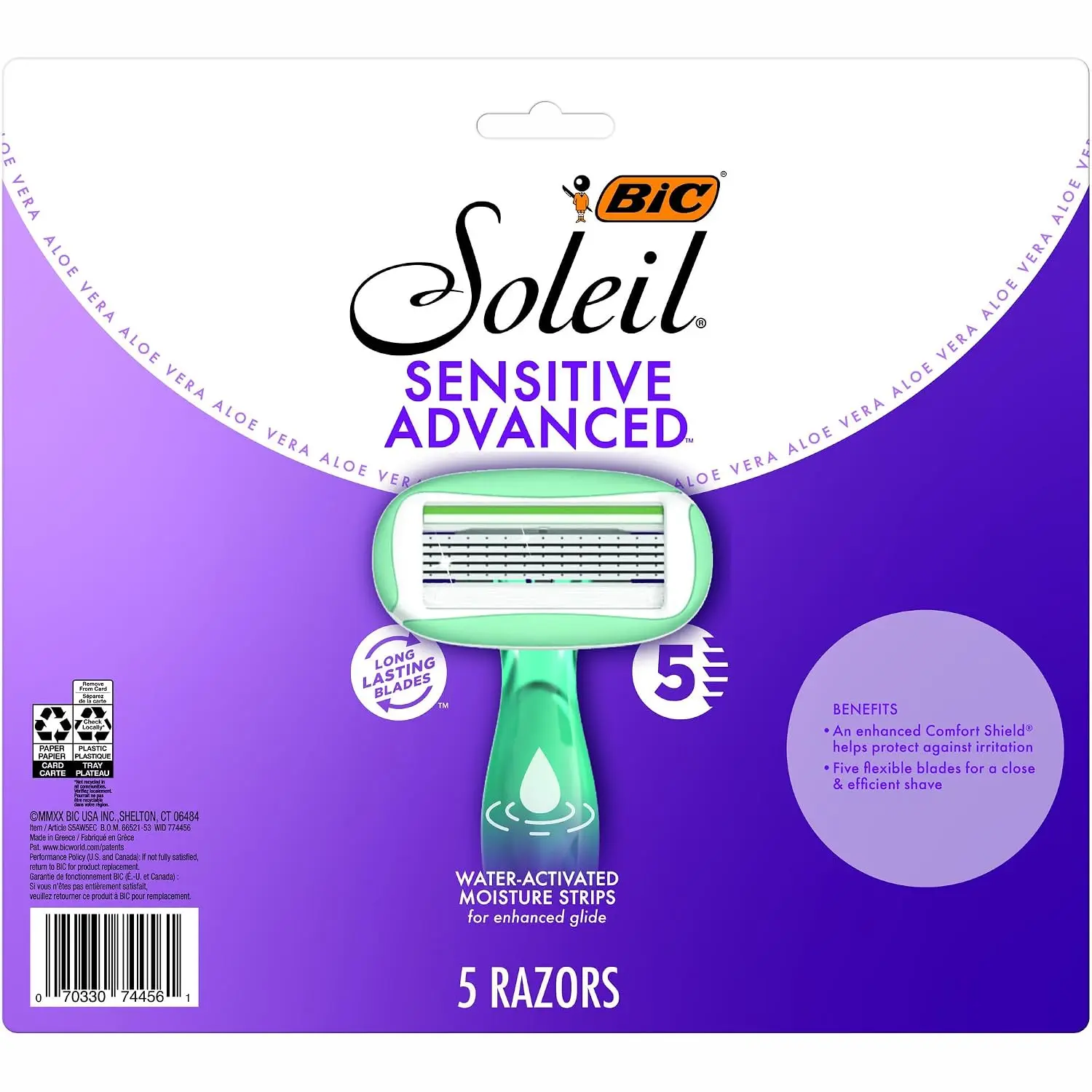 Women's BIC Soleil 5 Disposable Razor with Handle - Smooth Silky Shave, Sensitive Skin, 5-Count Pack