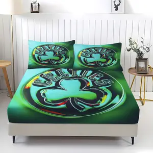 Celtic clover patterned bed sheet, digital printed bedding, anti slip dust cover suitable for basketball fans' bedroom decoration, including 1 bed sheet and 2 pillowcases