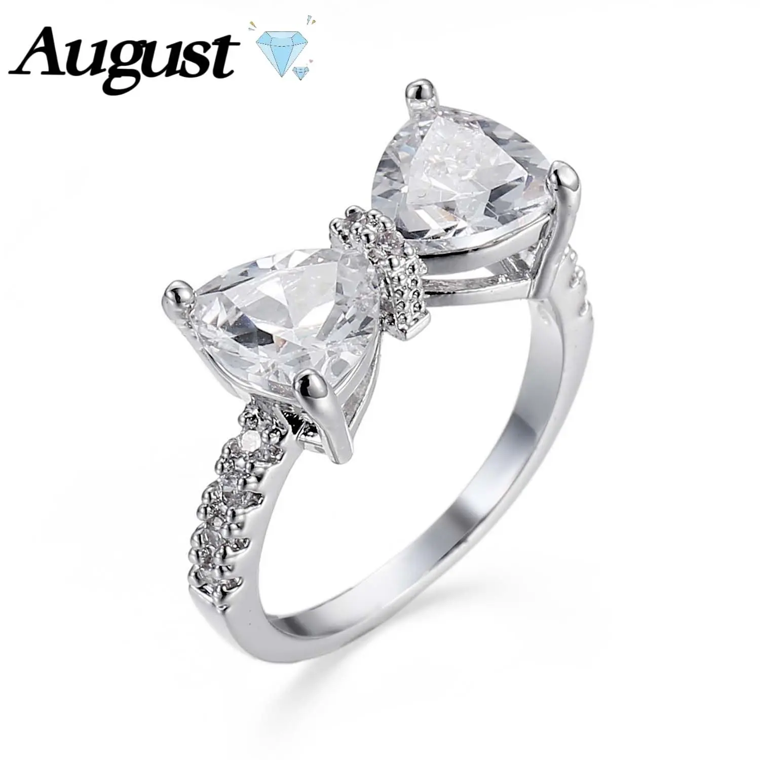 Women's Colorful Bow-Knot Cubic Zirconia Promise Ring - Sizes 5-12, Multiple Colors, Simple Fresh Design, Wedding & Everyday Wear Artificial Gemstone Jewelry
