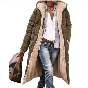 WinterHoodedQuiltedJacketForWomenSolidReversibleLongSleeveThickCoatWarmFashionLongOuterwearCasualPufferCoats