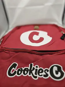 Cookies Backpacks for Adults - Red Canvas School Bag with Cookies Logo - Durable & Versatile for School Travel & Casual Outings