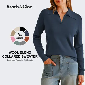 Arach&Cloz Women’s Wool Blend Polo Shirts Spring Sweaters Business Casual Outfits 2026